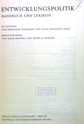 Entwicklungspolitik handbuch - entwicklungspolitik:,